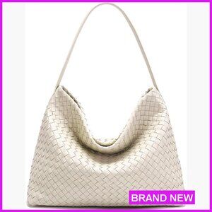 Woven Vegan Leather Tote Bag Adjustable Strap Spacious Satchel Chic Travel Purse